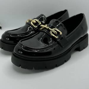 Γυναικείο  Loafer Μαύρο λουστρίνι με χρυσή αγκράφα